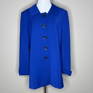 Tahari Arthur S. Levine womens blue crepe’ coat jacket ribbon button cuff sz 14.